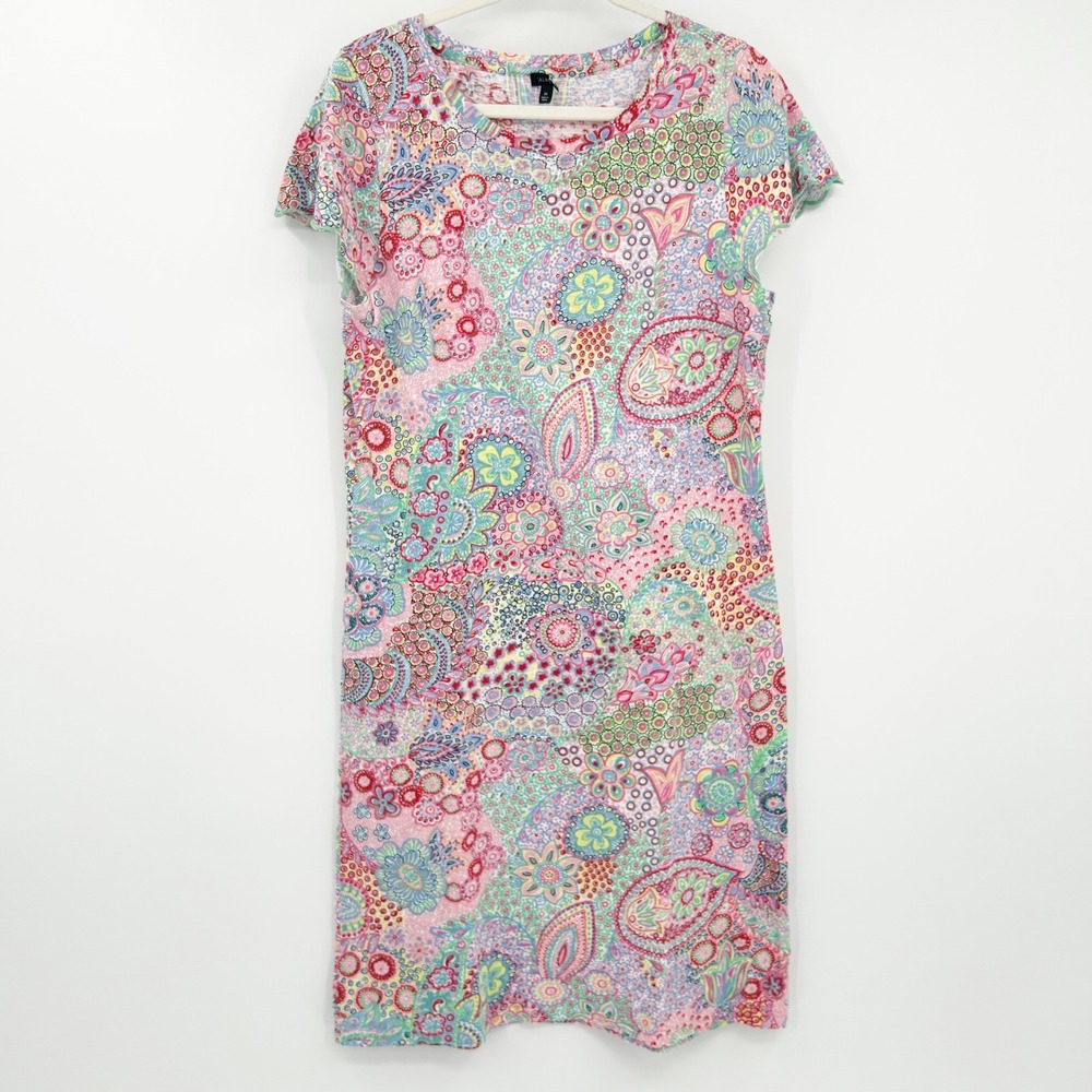 Talbots Womens Retro Paisley Print Cotton‎ T-Shirt Shift Dress Size M Multicolor - Picture 2 of 8